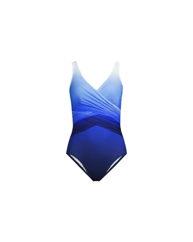 Lands' End Shape-Badeanzug mit Soft Cups Gemustert SLENDER, Damen, Größe plus, Blau, Nylon-Mischung, by Blau