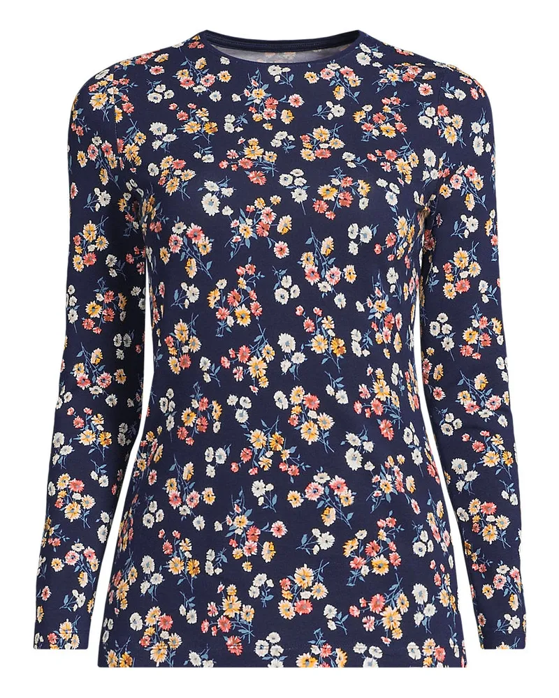 Lands' End Shirt aus Baumwolle/Modal-Mix mit Rundausschnitt, Damen, Größe regular, Blau, Elasthan/Baumwolle Modal, by Blau