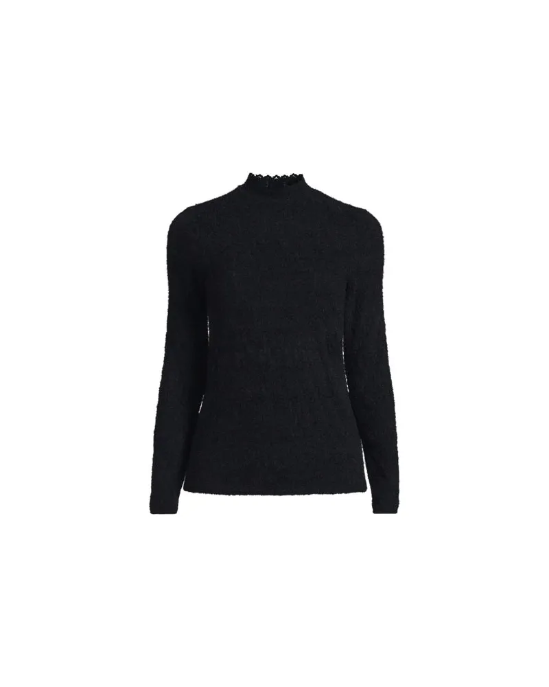 Lands' End Spitzenshirt mit Stehkragen, Damen, Größe plus, Schwarz, Elasthan/Nylon-Mischung, by Schwarz