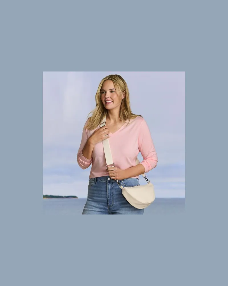 Lands' End Supima® Langarm-Shirt mit V-Ausschnitt, Damen, Größe plus, Pink, Baumwolle, by Pink