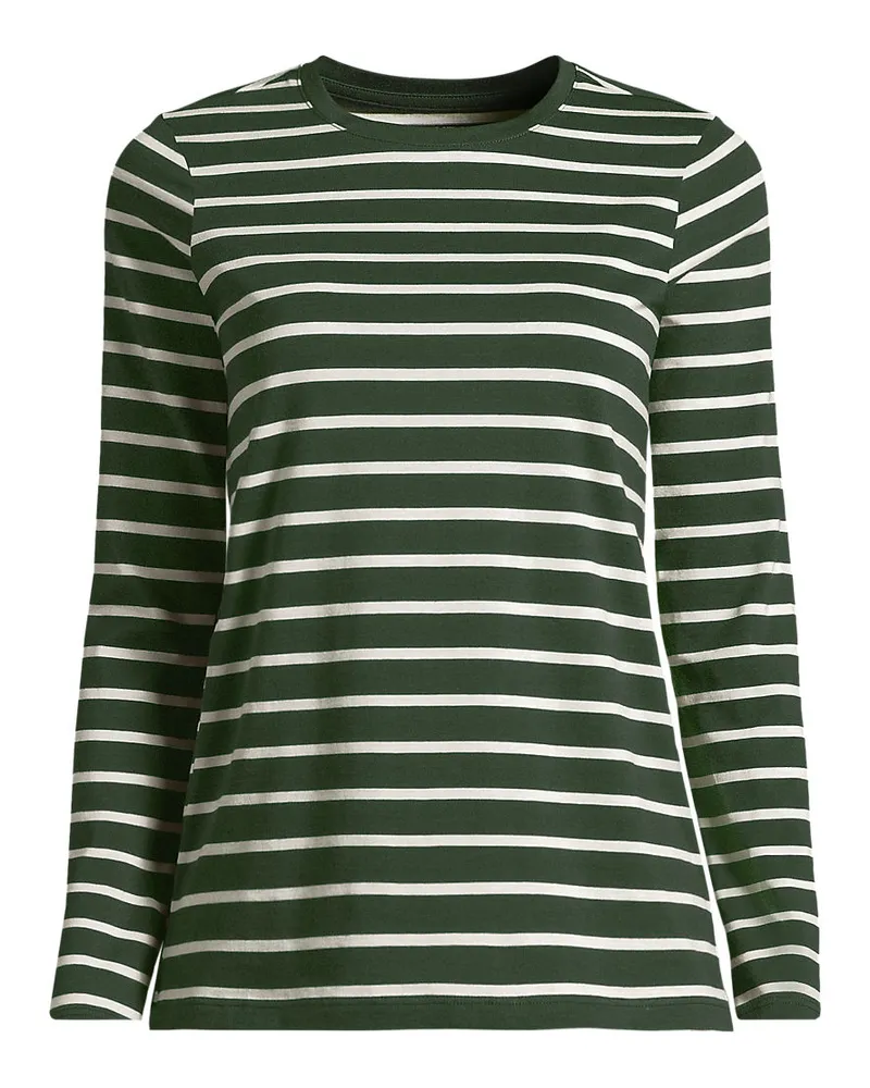 Lands' End Supima-Shirt, Langarm, Damen, Größe regular, Grün, Baumwolle, by Grün