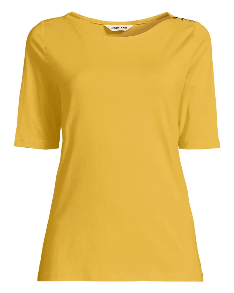 Lands' End Supima® T-Shirt mit U-Boot-Ausschnitt und geknöpfter Schulter, Damen, Größe plus, Gelb, Baumwolle, by Gelb