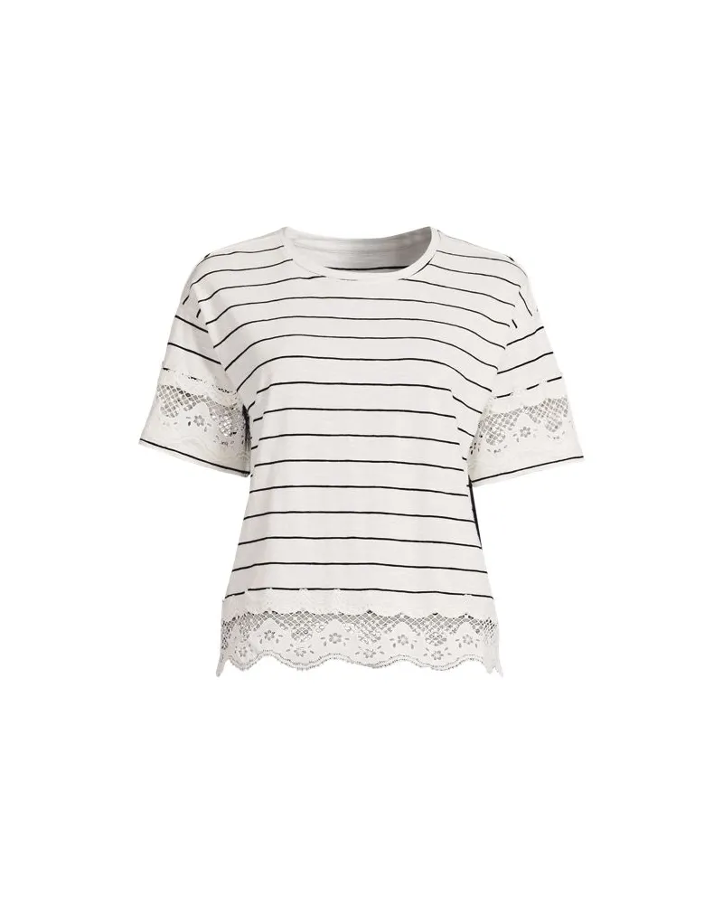 Lands' End Flammgarn-Shirt mit Bordüren, Damen, Größe plus, Weiß, Baumwolle, by Weiß