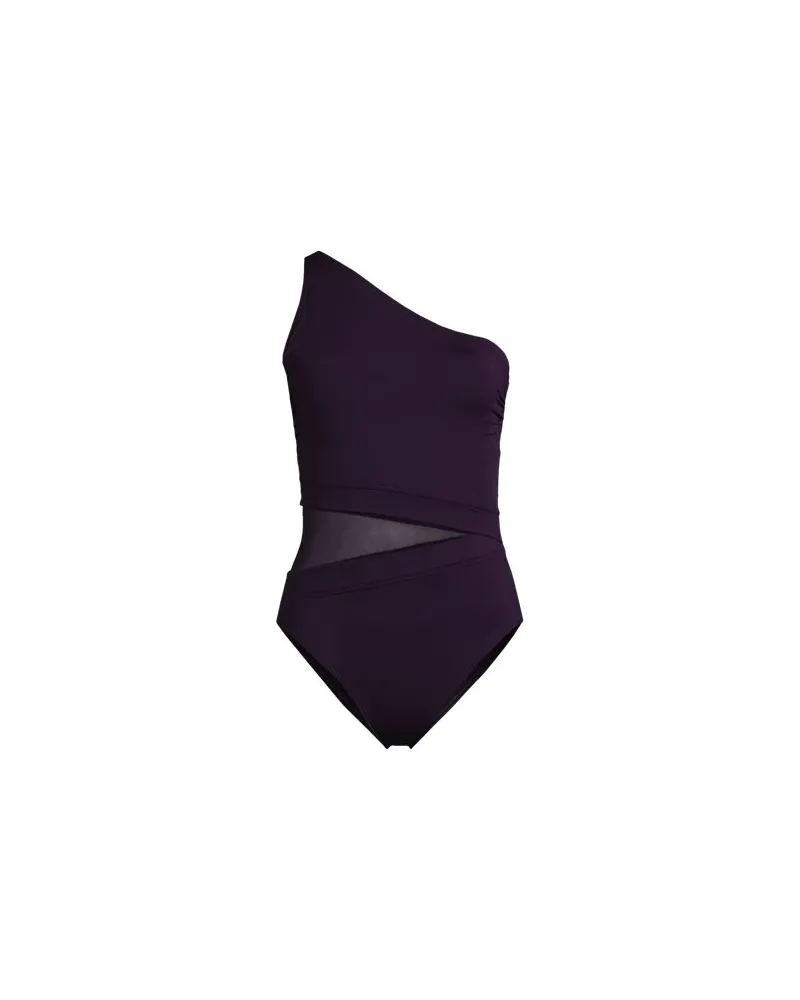 Lands' End One-Shoulder Badeanzug, leicht straffend, mit Netz-Detail, Damen, Größe regular, Lila, Elasthan/Nylon-Mischung, by Lila
