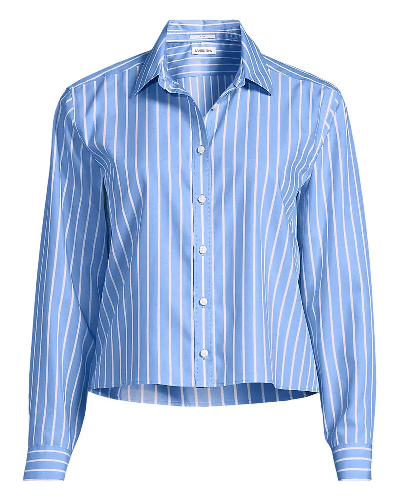 Lands' End Kurze, bügelfreie Hemdbluse, Damen, Größe regular, Blau, Baumwolle, by Blau