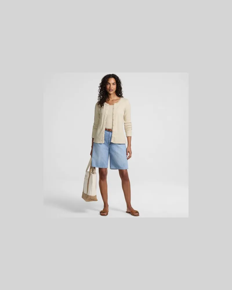 Lands' End Rippshirt mit durchgehender Knopfreihe, Damen, Größe regular, Weiß, Elasthan/Baumwoll-Mischung, by Weiß