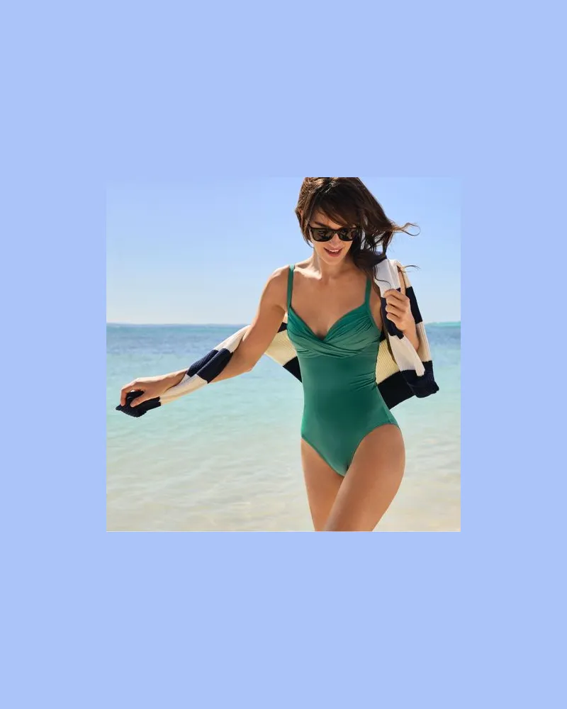 Lands' End Badeanzug FIGURFORMER mit hohem Beinausschnitt, Damen, Größe regular, Grün, Nylon-Mischung, by Grün