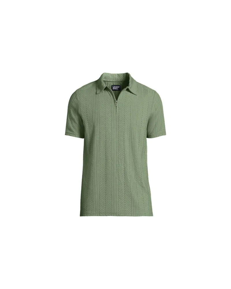 Lands' End Kurzarm-Polo mit Fischgrät-Struktur, Herren, Größe:48-50 regular, Grün, Baumwolle/Polyester/Baumwoll-Mischung, by Grün