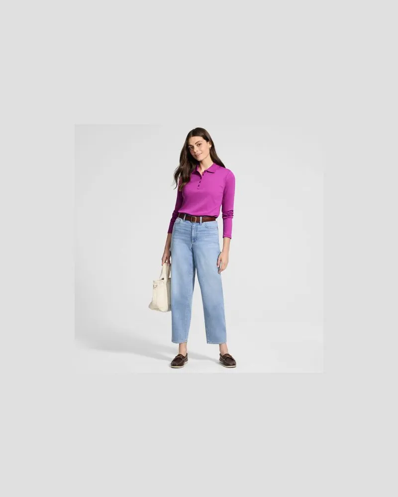 Lands' End Supima-Poloshirt mit langen Ärmeln, Damen, Größe regular, Lila, Baumwolle, by Lila