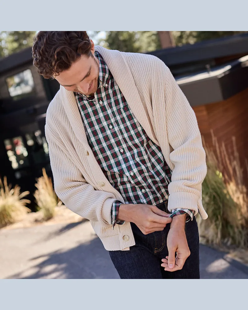 Lands' End Gerippter Cardigan mit Schalkragen DRIFTER, Herren, Größe regular, Weiß, Polyacryl/Baumwoll-Mischung, by Weiß