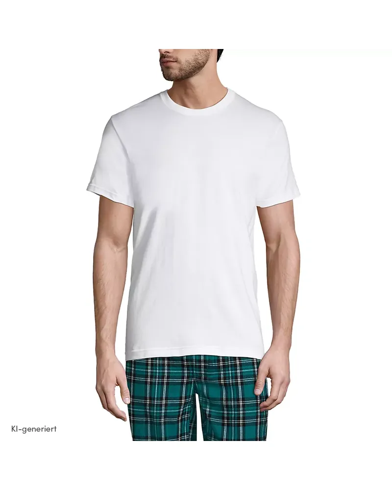 Lands' End Kurzarm-Shirt mit Rundhalsausschnitt (3er-Set), Herren, Größe tall, Weiß, Baumwolle, by Weiß