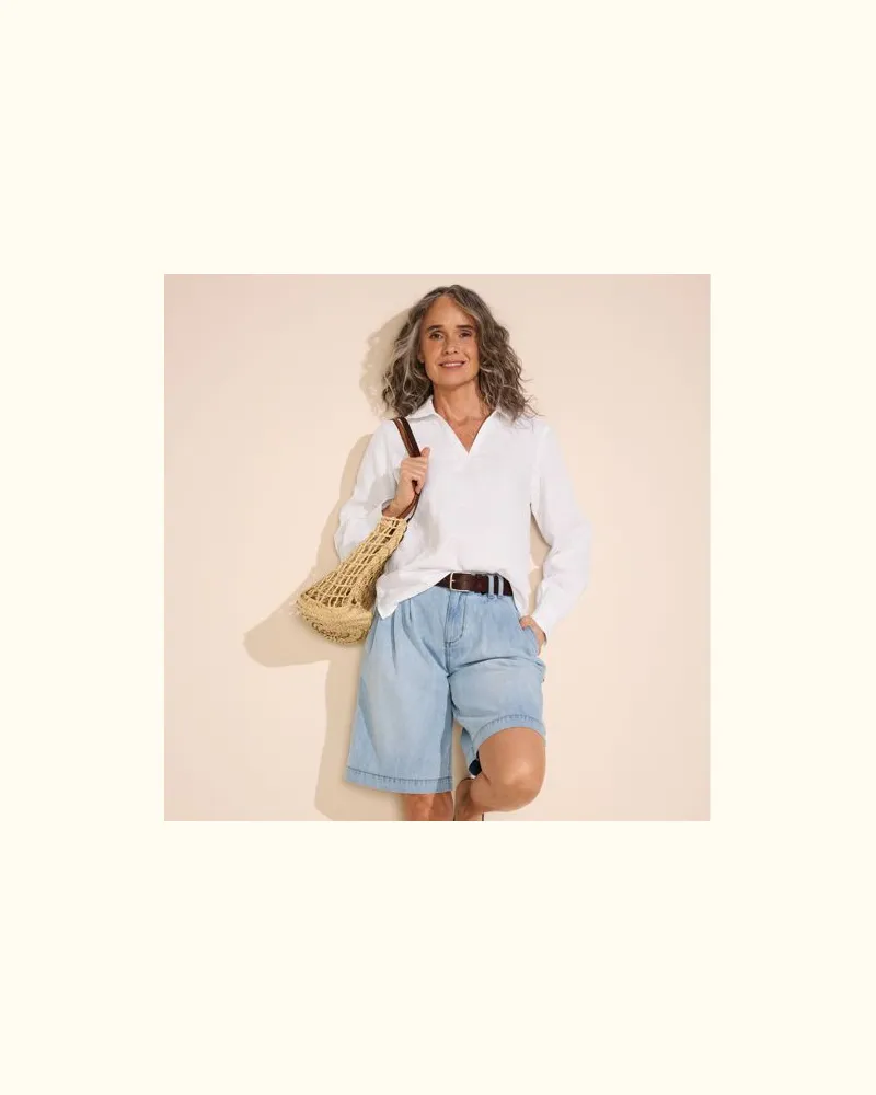 Lands' End Leinen-Schlupfbluse, Damen, Größe:40-42 petite, Weiß, by Weiß