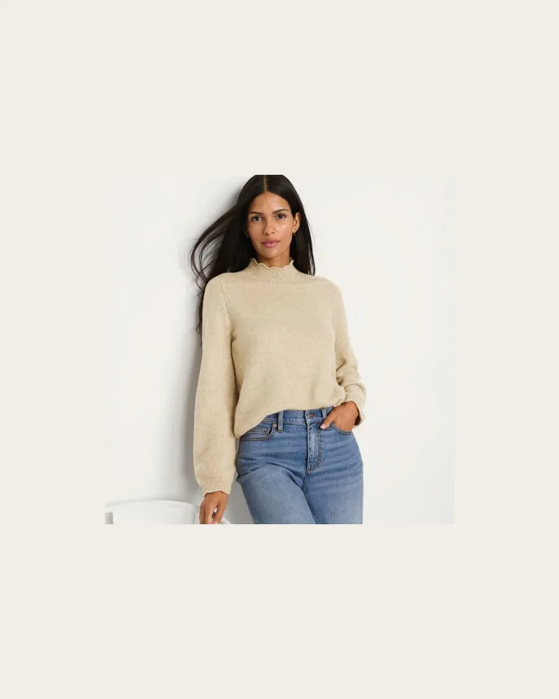 Lands' End Stehbund-Pullover mit Muschelrand, Damen, Größe:44-46 regular, Beige, Wolle/Polyester/Polyacryl, by Beige