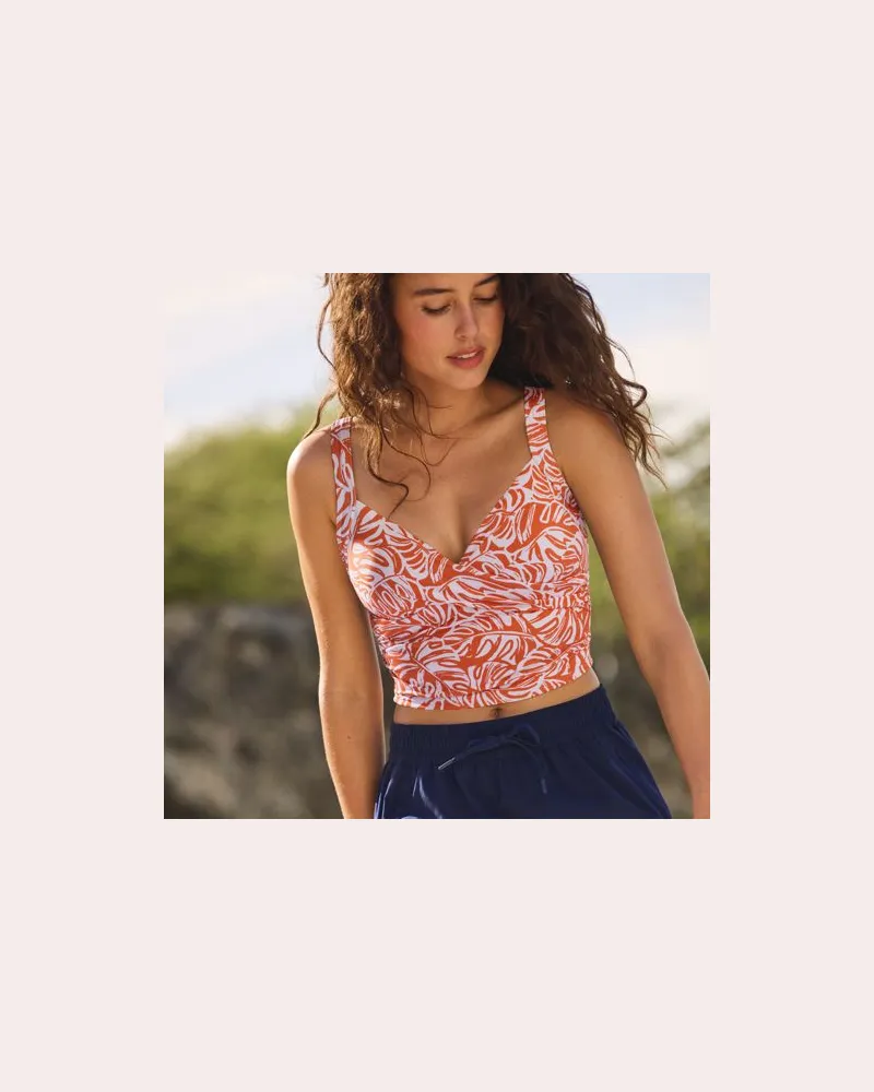 Lands' End Kurzes Tankinitop mit V-Ausschnitt, Damen, Größe regular, Orange, Elasthan/Nylon-Mischung, by Orange