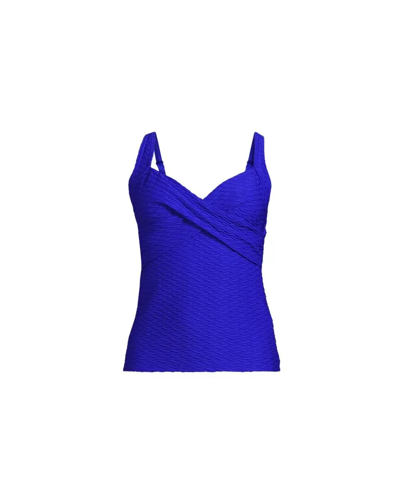 Lands' End Jacquard Wickel-Tankinitop mit V-Ausschnitt, Damen, Größe:34 regular, Blau, Nylon-Mischung, by Blau