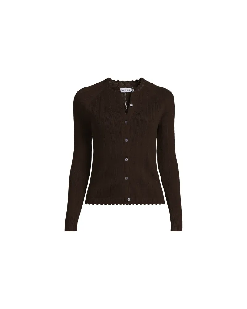 Lands' End Ajour-Cardigan aus Baumwolle, Damen, Größe:40-42 regular, Braun, Baumwolle, by Braun
