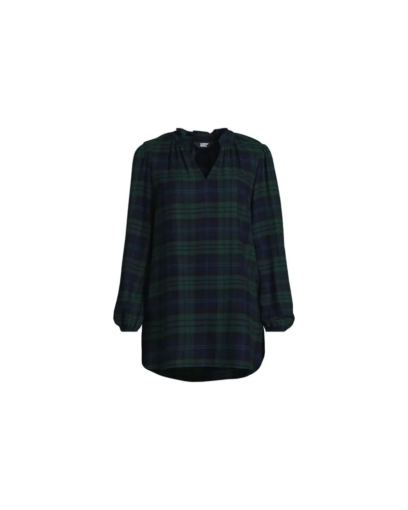 Lands' End Hemdbluse aus Flanell mit Rüschenkragen, Damen, Größe regular, Grün, Viskose/Baumwoll-Mischung/Viskose-Mischung, by Grün