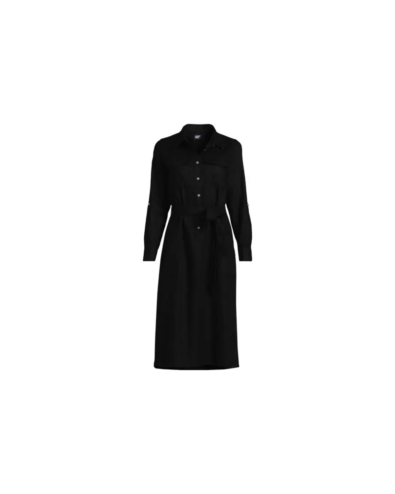 Lands' End Midi-Hemdblusenkleid aus Leinen, Damen, Größe:40-42 regular, Schwarz, by Schwarz
