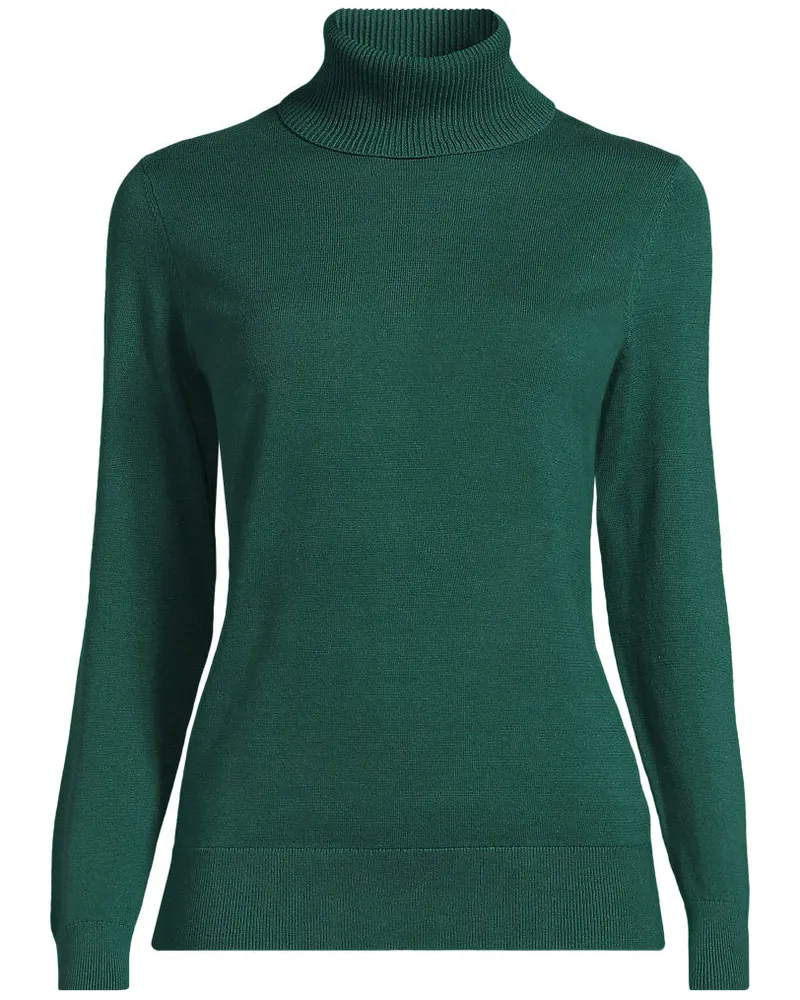 Lands' End Feinstrick-Rollkragenpullover aus Baumwolle, Damen, Größe regular, Grün, Baumwolle, by Grün