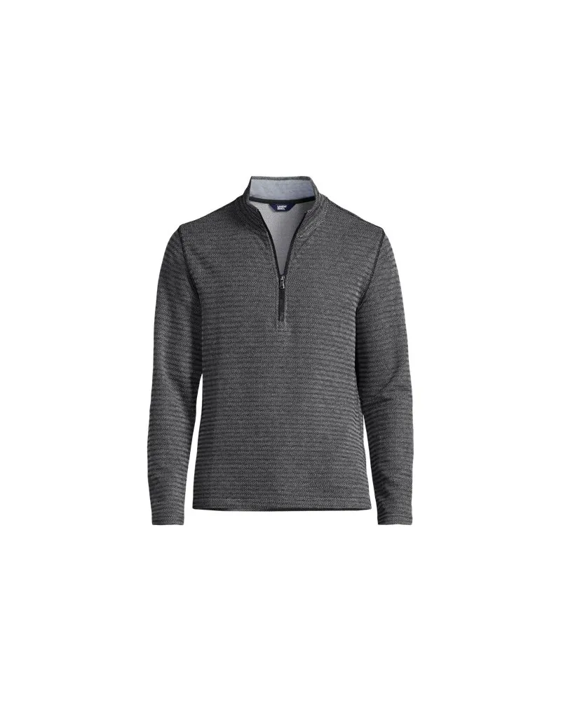 Lands' End Pullover mit Troyer-Kragen und Fischgrät-Struktur, Herren, Größe:56-58 regular, Schwarz, Baumwoll-Mischung/Polyester-Mischung, by Schwarz