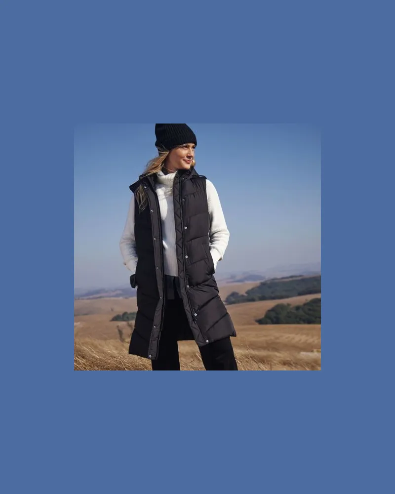 Lands' End Lange Steppweste, Damen, Größe regular, Schwarz, by Schwarz