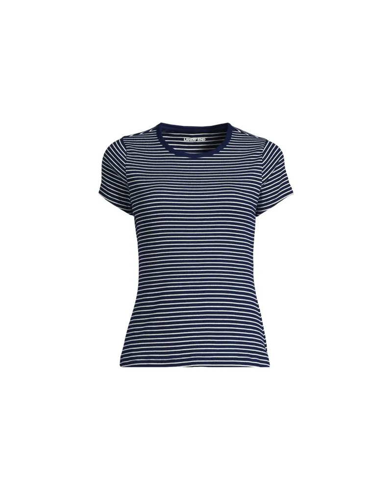 Lands' End Rippshirt mit kurzen Ärmeln, Damen, Größe regular, Blau, Elasthan/Baumwoll-Mischung, by Blau