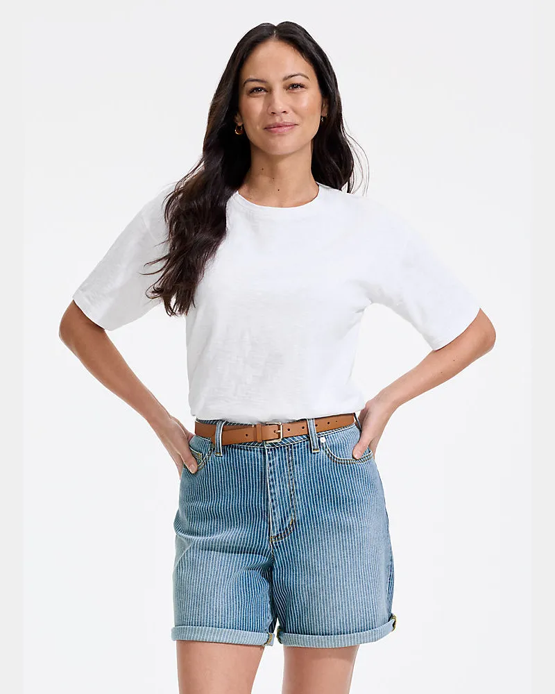 Lands' End Soft Denim Mid Waist Jeansshorts 18 cm, Damen, Größe regular, Blau, Baumwoll-Mischung, by Blau