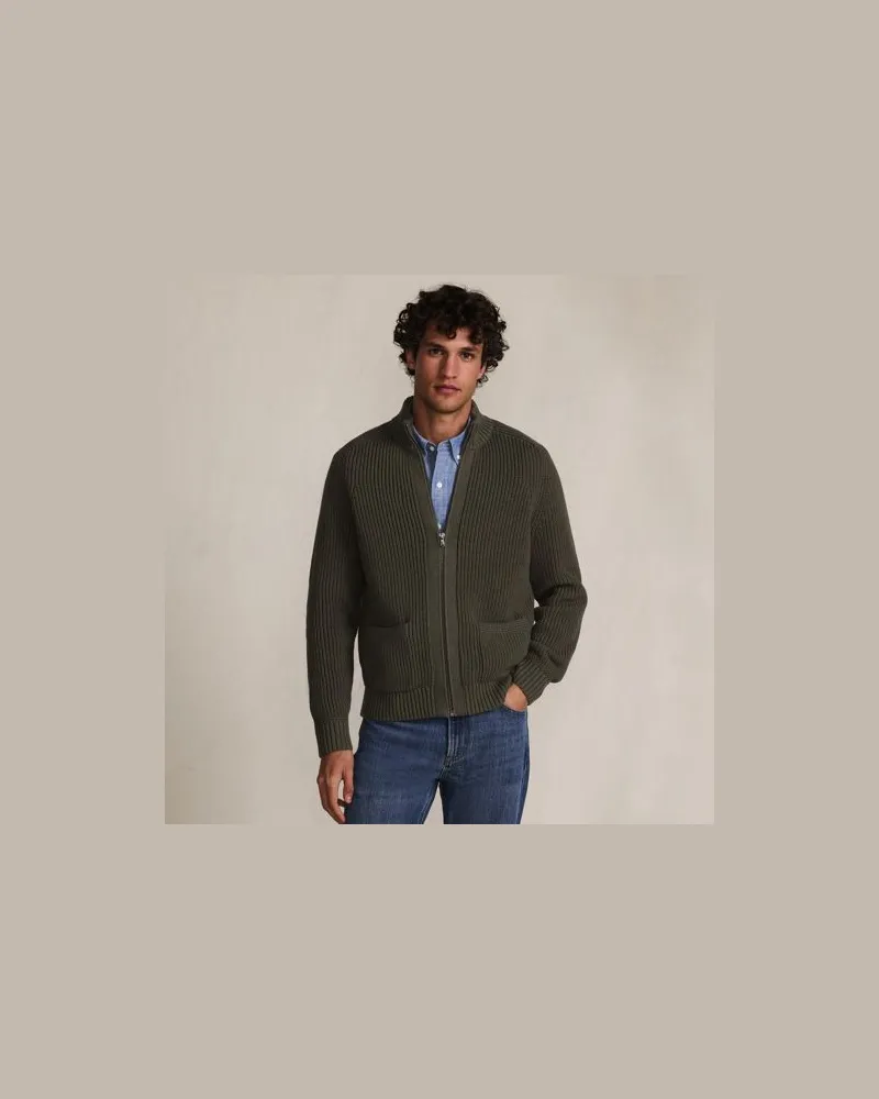 Lands' End Drifter Cardigan mit Reißverschluss, Herren, Größe regular, Grün, Baumwolle, by Grün
