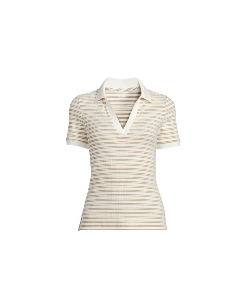 Lands' End Geripptes Polo-Shirt, Damen, Größe:32-34 regular, Beige, Elasthan/Baumwoll-Mischung, by Beige