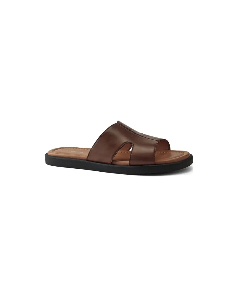 Lands' End Leder-Pantoletten mit breitem Riemen, Herren, Größe regular, Beige, Leder, by Beige