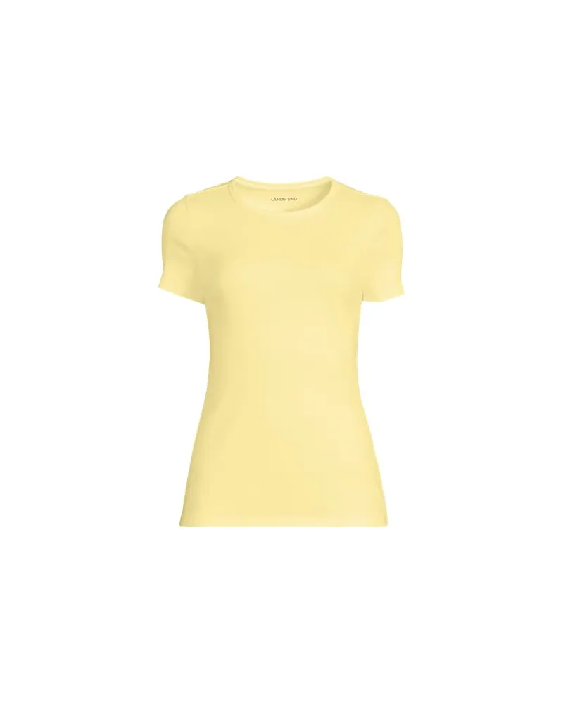 Lands' End Feinripp-Shirt mit Rundhalsausschnitt und kurzen Ärmeln, Damen, Größe plus, Gelb, Baumwolle/Elasthan, by Gelb