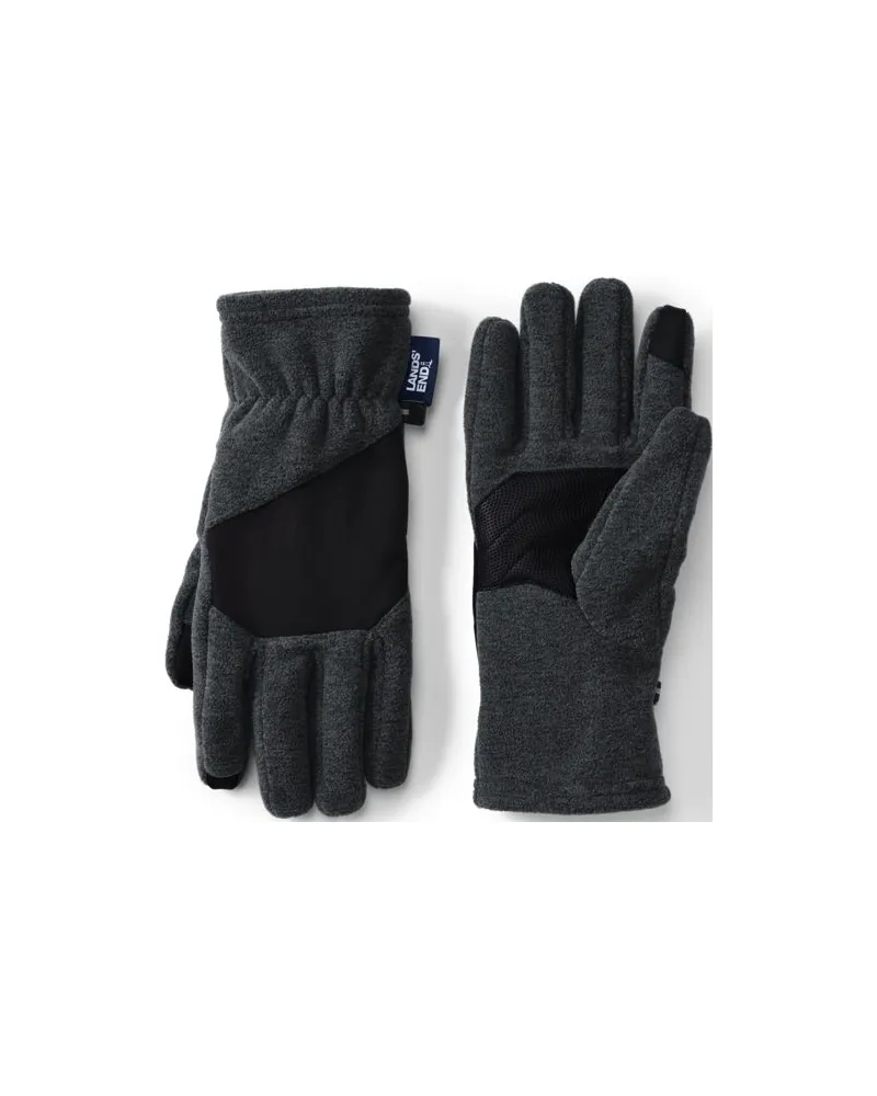 Lands' End ThermaCheck 200 Easy Touch Fleece-Handschuhe, Herren, Größe regular, Schwarz, Polyester, by Schwarz