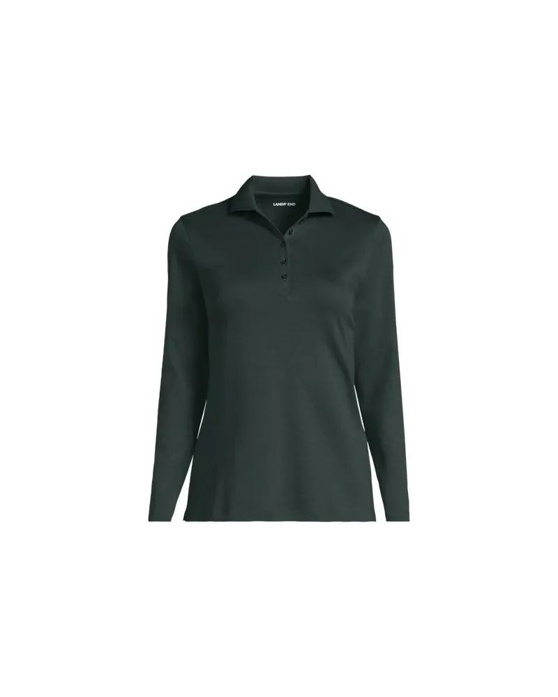 Lands' End Supima-Poloshirt mit langen Ärmeln, Damen, Größe regular, Grün, Baumwolle, by Grün