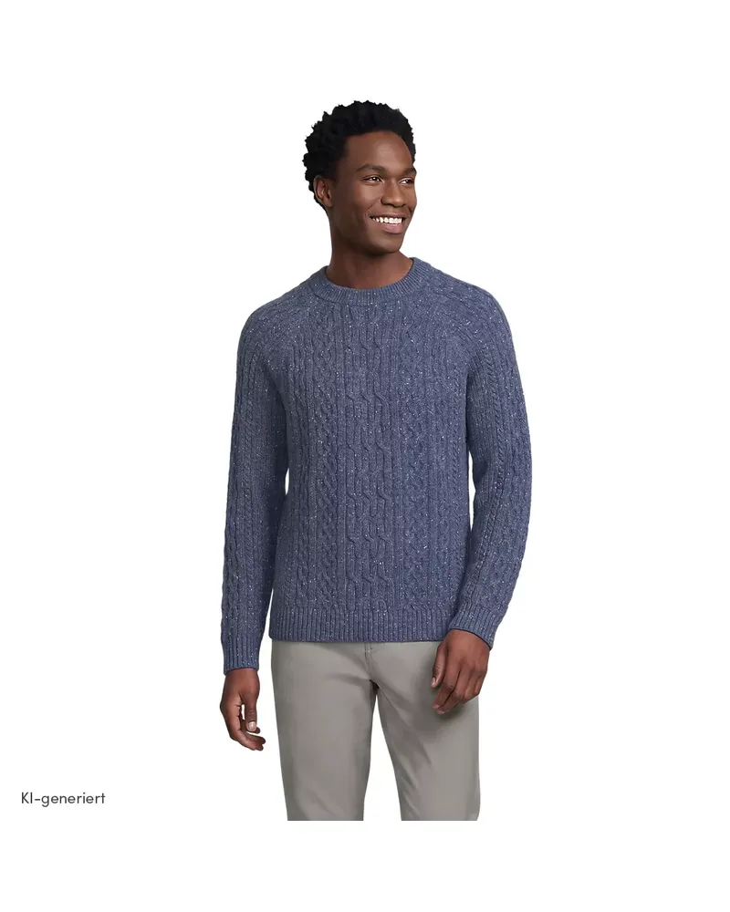 Lands' End Zopfmuster-Pullover aus Baumwoll/Wollmix, Herren, Größe regular, Blau, Baumwoll-Mischung/Woll-Mischung/Nylon-Mischung, by Blau