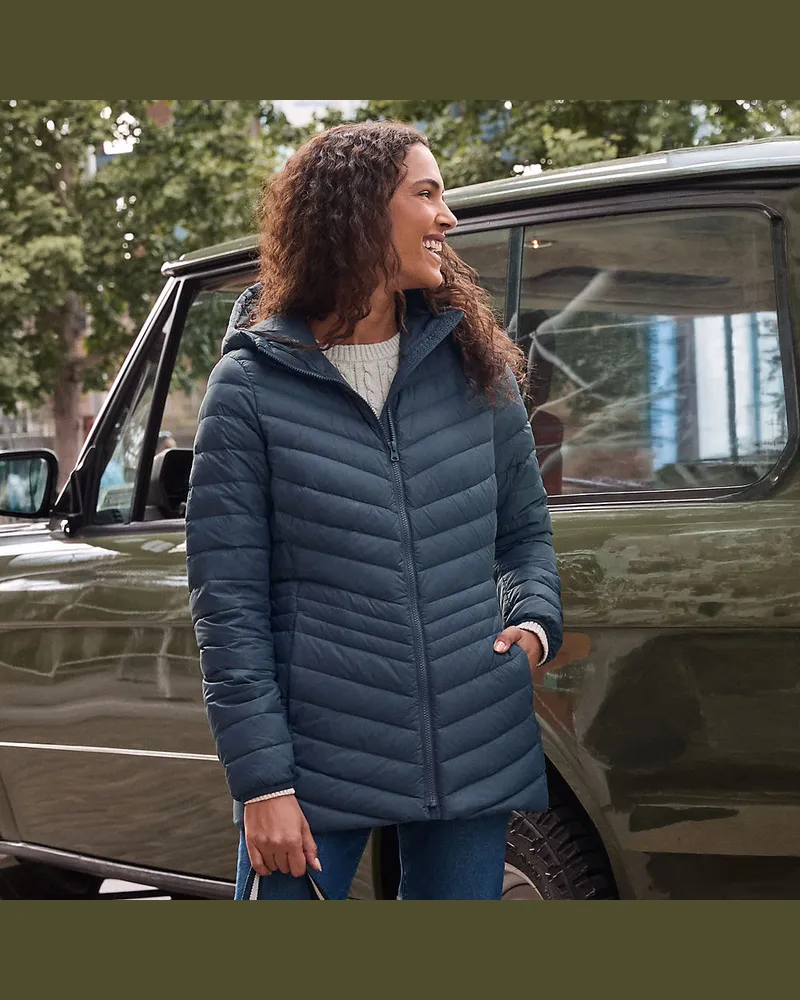 Lands' End Daunenjacke WANDERWEIGHT Verstaubar Ultraleicht mit Kapuze, Damen, Größe regular, Blau, Nylon/Daunen, by Blau