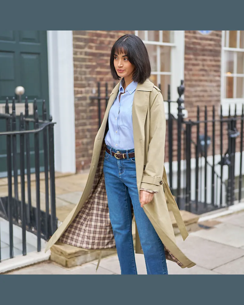 Lands' End Langer Trenchcoat, Damen, Größe regular, Grün, Nylon, by Grün