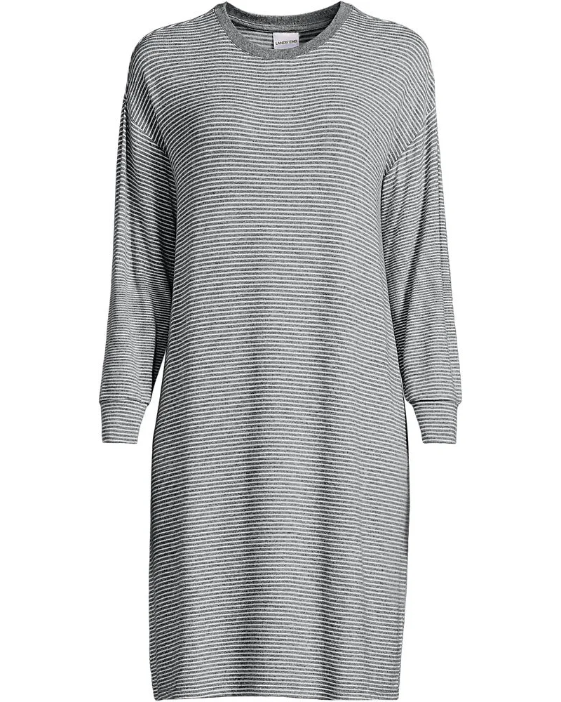 Lands' End Silky Knit Nachthemd Gestreift, Damen, Größe plus, Grau, Polyester/Viskose/Polyester-Mischung, by Grau