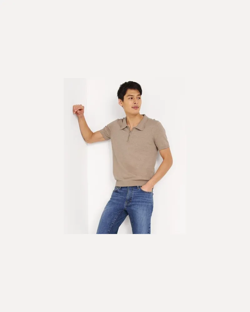 Lands' End Kurzarm-Polo aus Baumwoll/Seide-Mix, Herren, Größe:56-58 regular, Beige, Baumwolle/Seide/Nylon, by Beige
