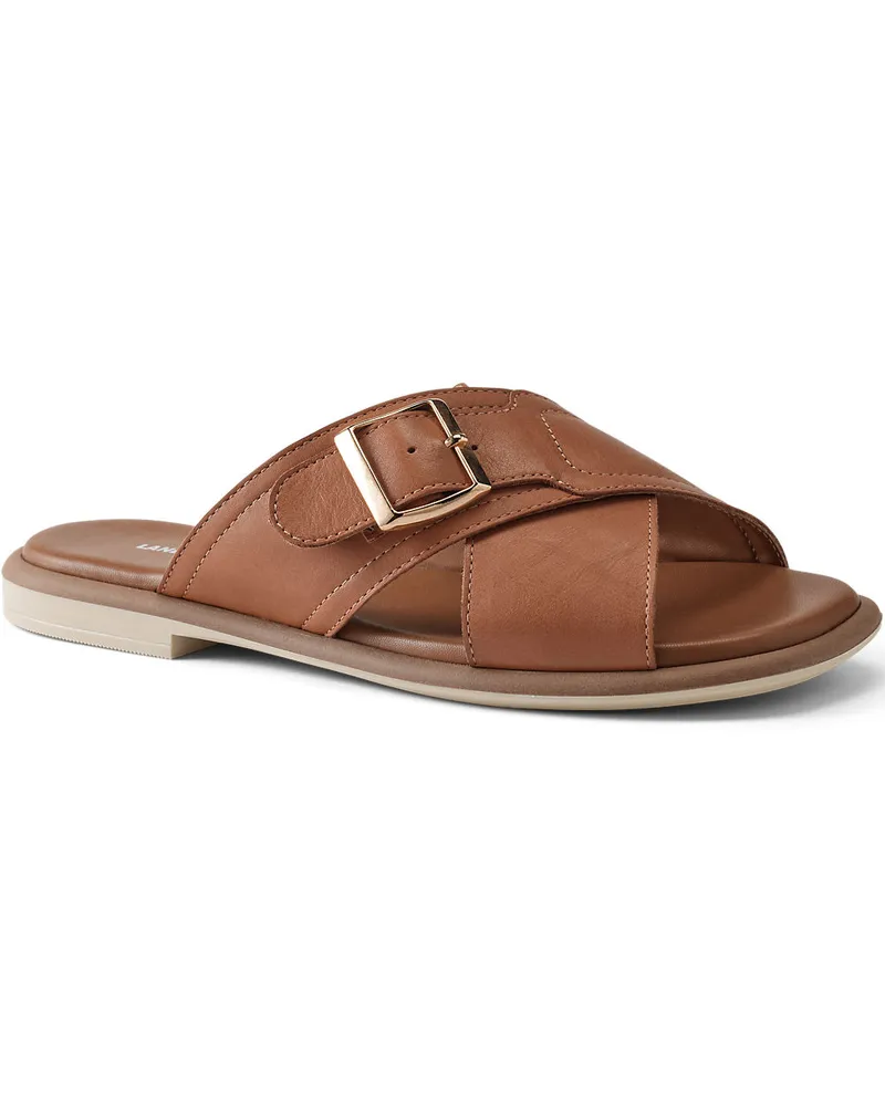 Lands' End Lederpantoletten, Damen, Größe regular, Beige, Leder, by Beige