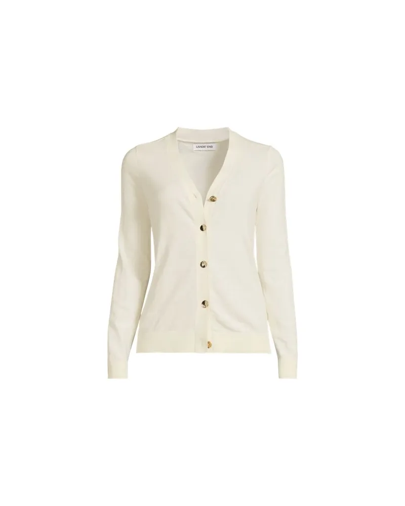 Lands' End Cardigan aus Baumwolle/Seidenmix, Damen, Größe:40-42 regular, Weiß, Baumwolle/Seide/Nylon, by Weiß