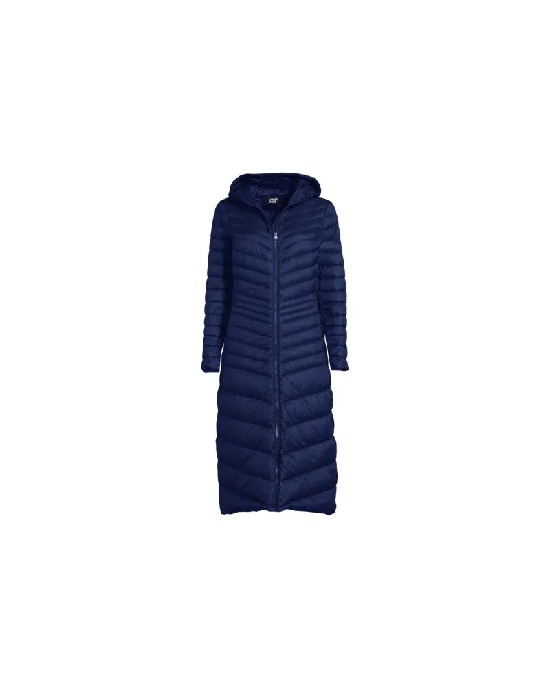 Lands' End Ultraleichter Maxi-Daunenmantel mit Kapuze WANDERWEIGHT, Damen, Größe:32-34 petite, Blau, Nylon/Daunen, by Blau