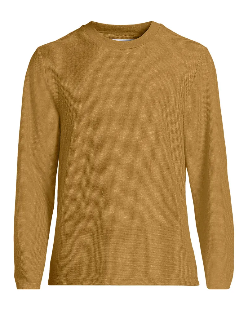 Lands' End Struktur-Shirt mit Leinen, Herren, Größe regular, Gelb, Leinen/Polyester/Polyester-Mischung, by Gelb
