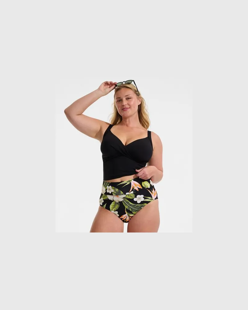 Lands' End Bikinihose zum Umschlagen, High Waist,, Damen, Größe plus, Schwarz, Elasthan/Nylon-Mischung, by Schwarz