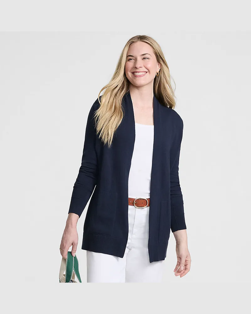 Lands' End Offener Cardigan, Damen, Größe regular, Blau, Baumwolle, by Blau