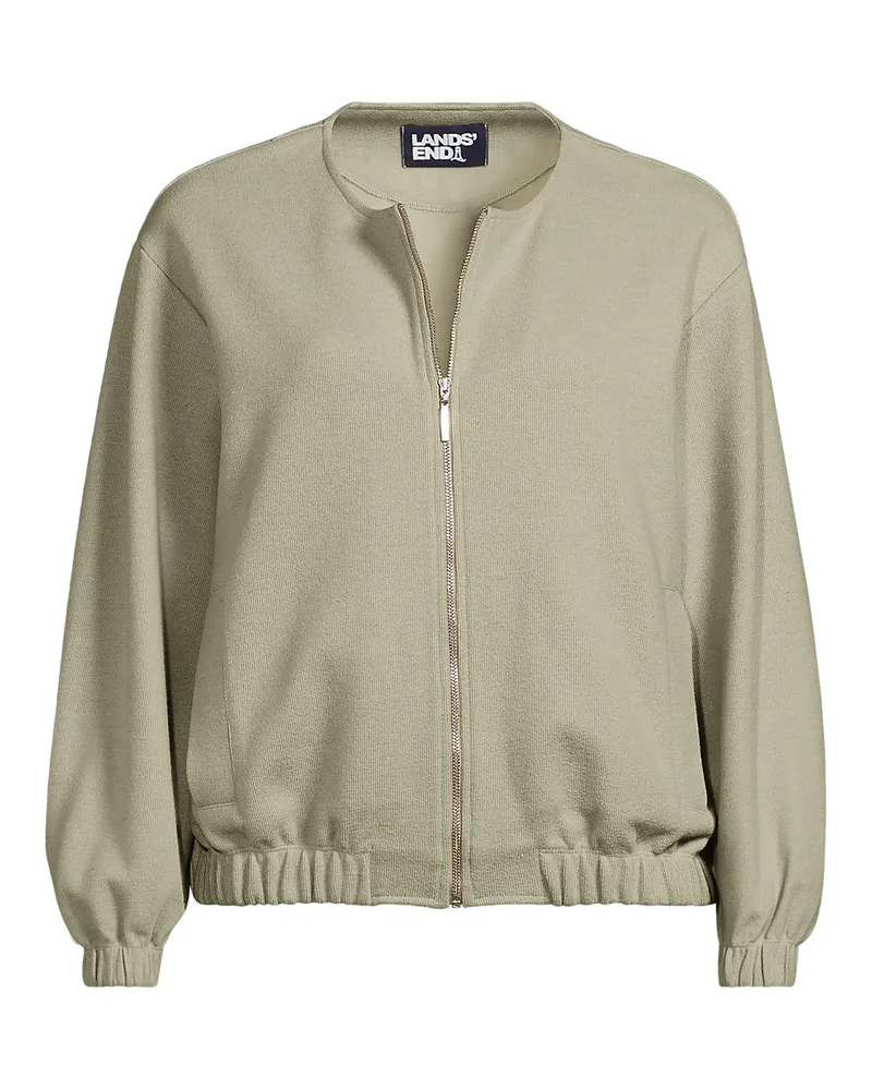 Lands' End Softe Jersey-Bomberjacke, Damen, Größe regular, Grün, Baumwolle/Polyester/Baumwoll-Mischung, by Grün