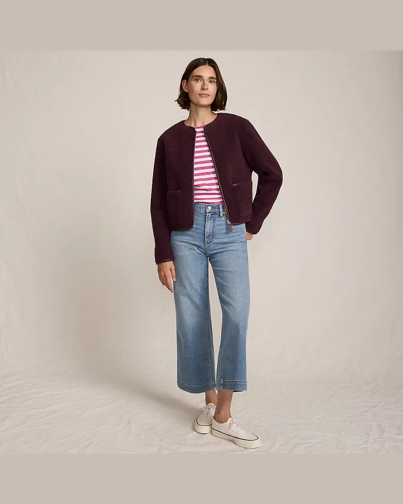 Lands' End Kragenlose Sherpa-Fleecejacke, Damen, Größe regular, Rot, Polyester/Polyester-Mischung, by Rot