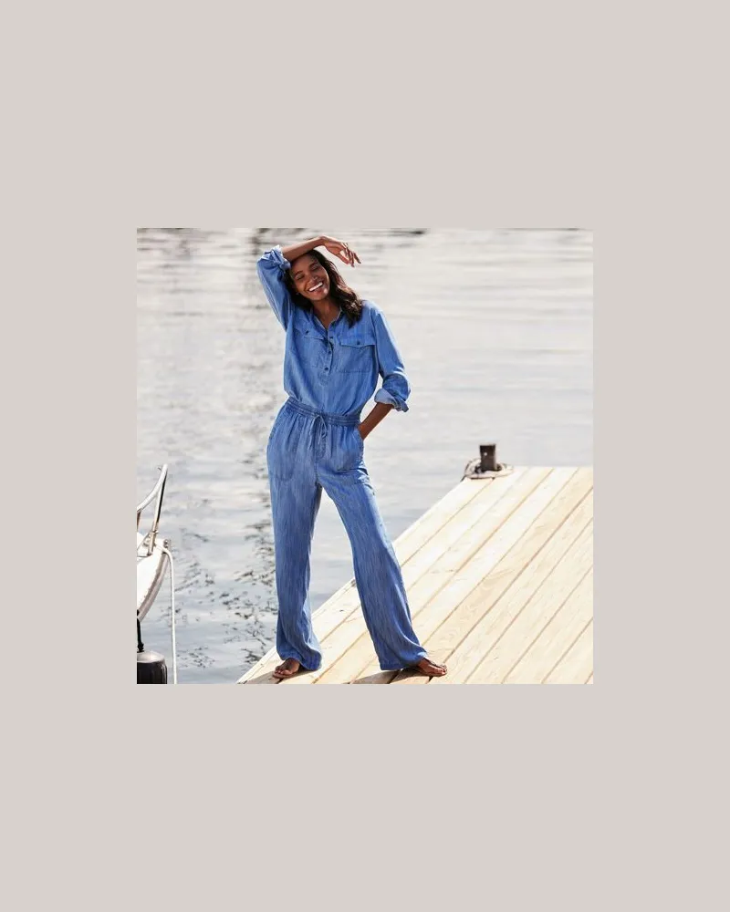 Lands' End Leichte Tencel Hose mit weitem Bein, Damen, Größe regular, Blau, Lyocell (Viskose), by Blau