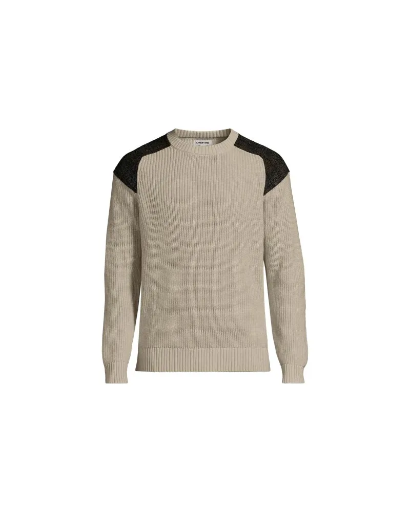 Lands' End Harris Tweed Strickpullover mit Tweed-Patches, Damen, Größe regular, Beige, by Beige