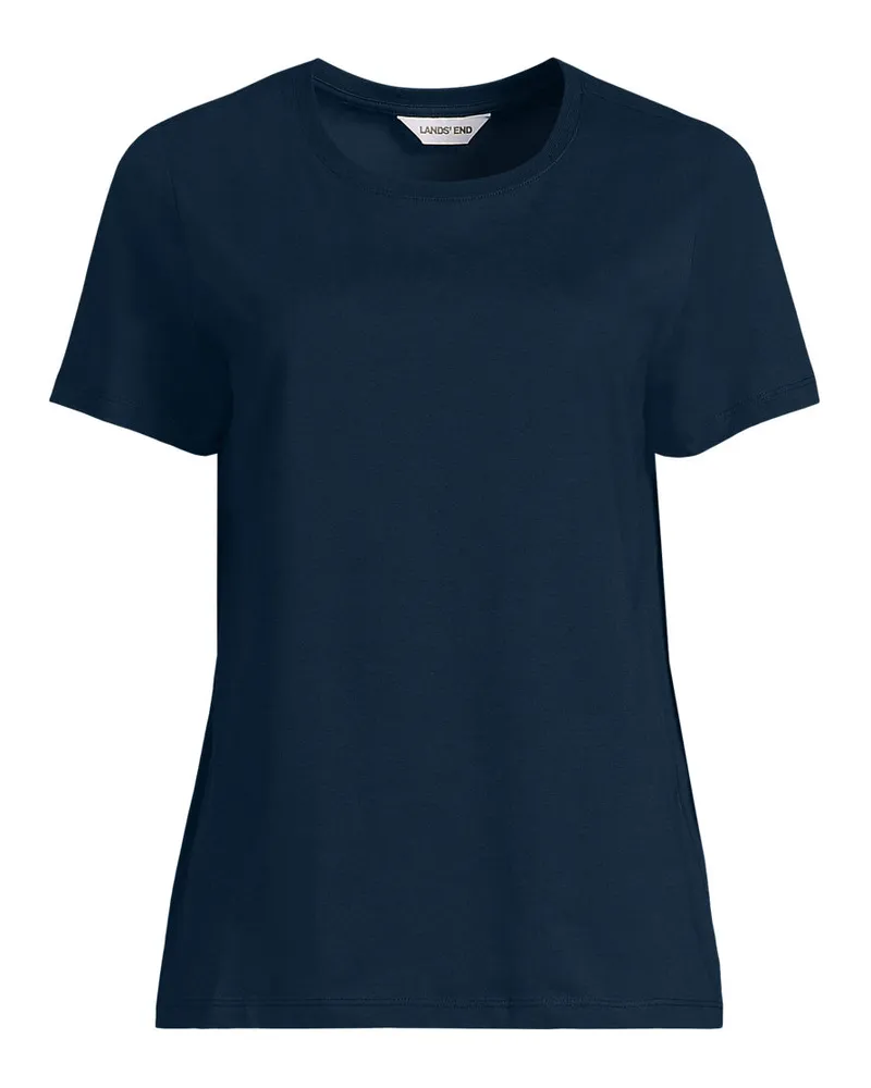 Lands' End Supima T-Shirt mit Rundhalsausschnitt, Damen, Größe regular, Blau, Baumwolle, by Blau