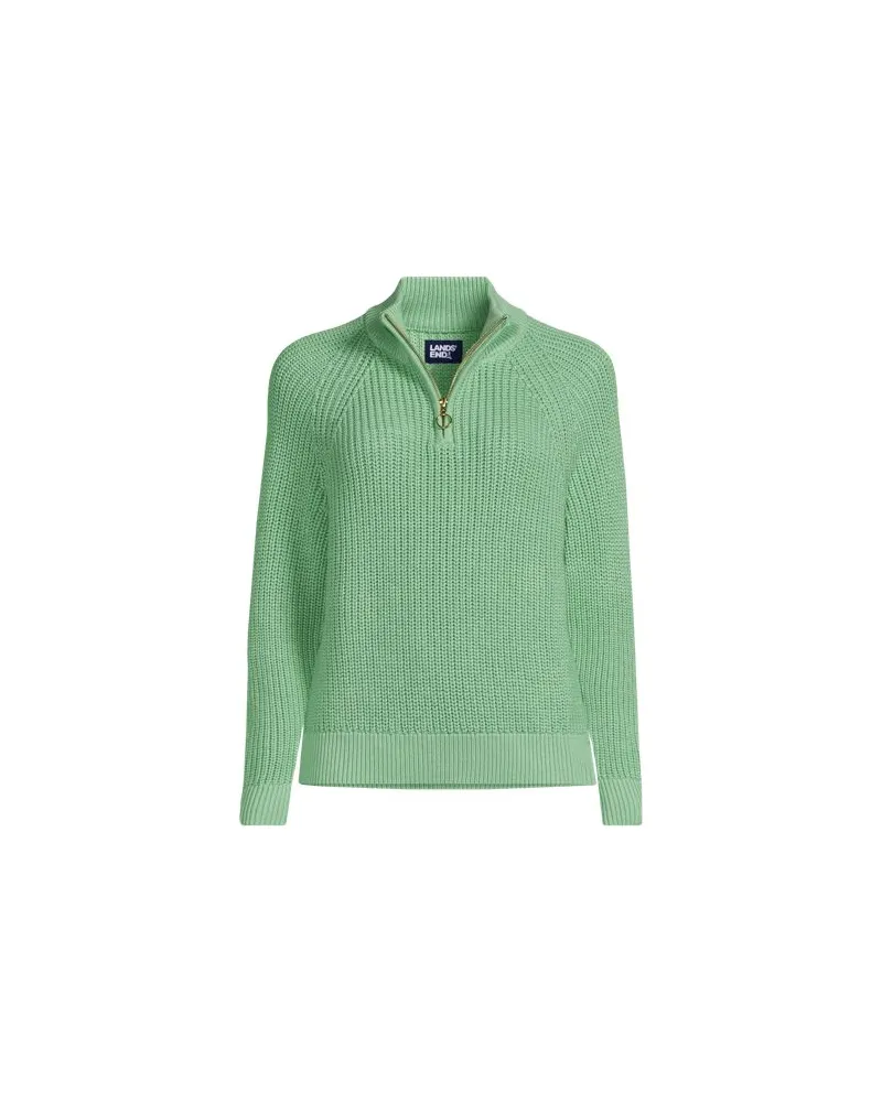 Lands' End Baumwollpullover mit Troyer-Kragen, Damen, Größe regular, Grün, Baumwolle, by Grün